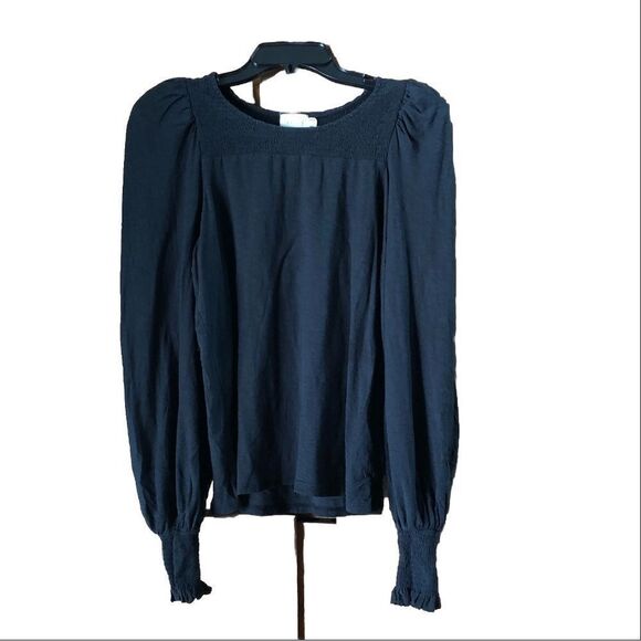 Anthropologie NATION LTD Smocked Balloon Sleeve Blouse Black - M - Picture 1 of 12